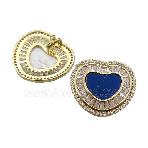 copper heart pendant pave lapis zircon, gold plated