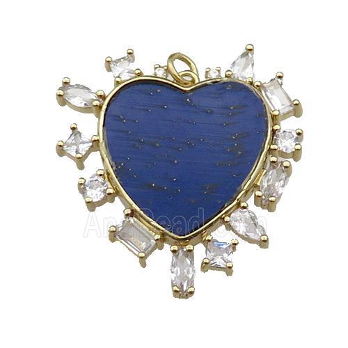 copper heart pendant pave lapis zircon, gold plated