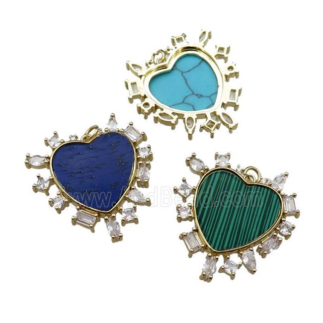 mixed copper heart pendant pave stone zircon, gold plated