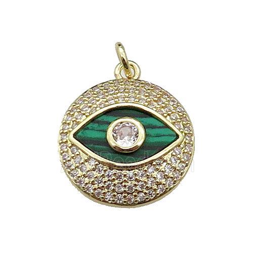 copper circle Eye pendant pave malachite zircon, gold plated