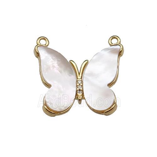 copper butterfly pendant pave shell, 2loops, gold plated