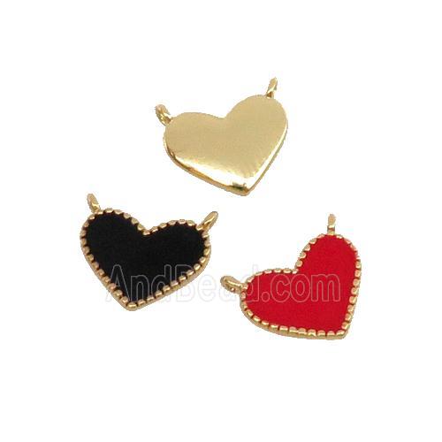 mixed copper Heart pendant with enamel, 2loops, gold plated