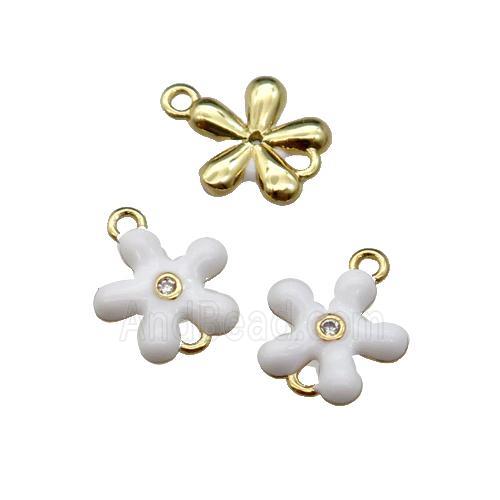 copper flower connector with white enamel, gold plated