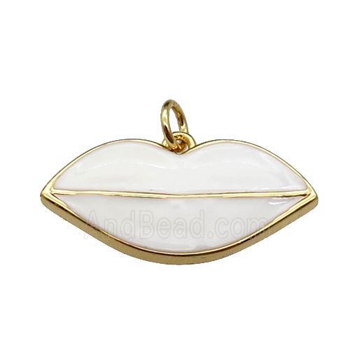 copper Lip pendant, white enamel, gold plated