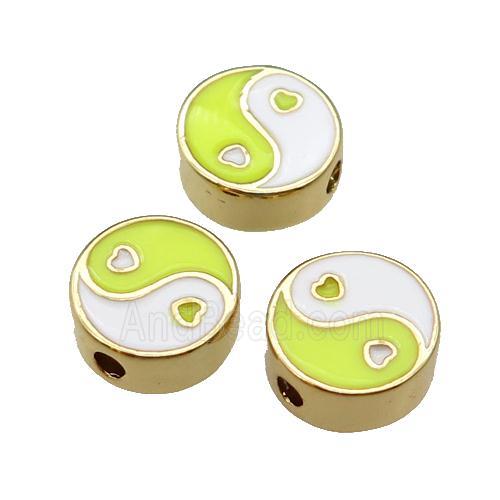 copper Taichi Beads yellow enamel, gold plated