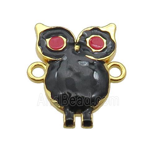 copper Owl connector with black enamel, gold plated