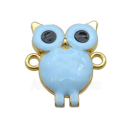 copper Owl connector with blue enamel, gold plated