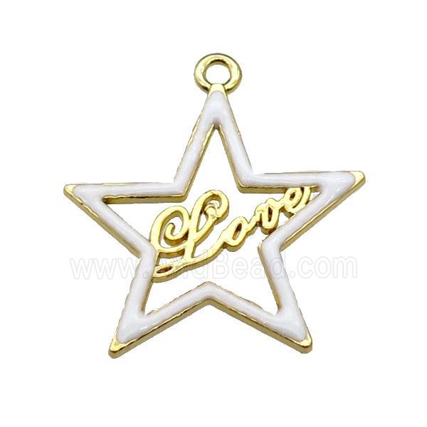 copper Star pendant with white enamel, LOVE, gold plated