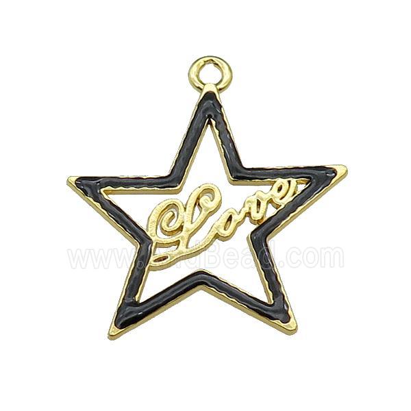 copper Star pendant with black enamel, LOVE, gold plated