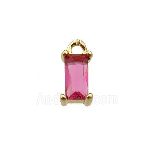 copper rectangle pendant pave hotpink zircon, gold plated