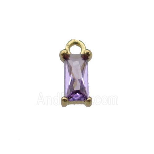 copper rectangle pendant pave purple zircon, gold plated