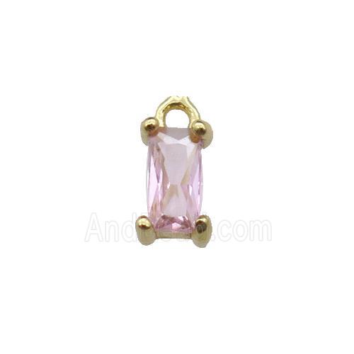copper rectangle pendant pave pink zircon, gold plated