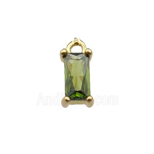 copper rectangle pendant pave olive zircon, gold plated