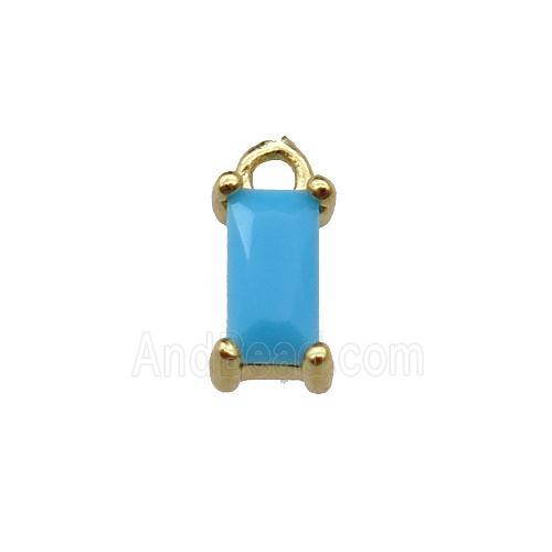 copper rectangle pendant pave blue zircon, gold plated