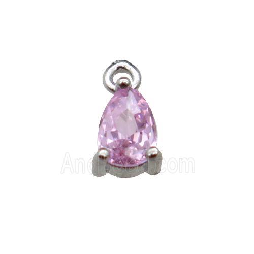 copper teardrop pendant pave pink zircon, platinum plated