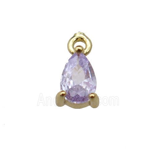 copper teardrop pendant pave purple zircon, gold plated