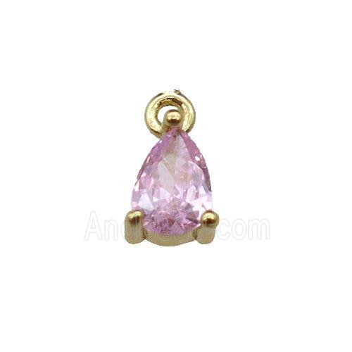 copper teardrop pendant pave pink zircon, gold plated