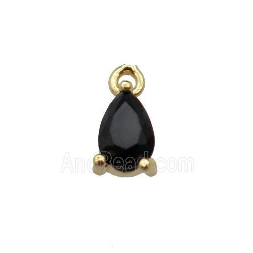 copper teardrop pendant pave black zircon, gold plated