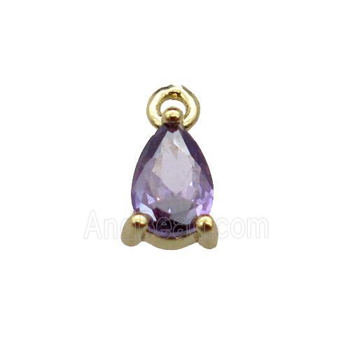 copper teardrop pendant pave purple zircon, gold plated