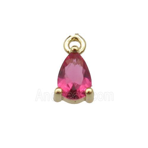copper teardrop pendant pave ruby zircon, gold plated