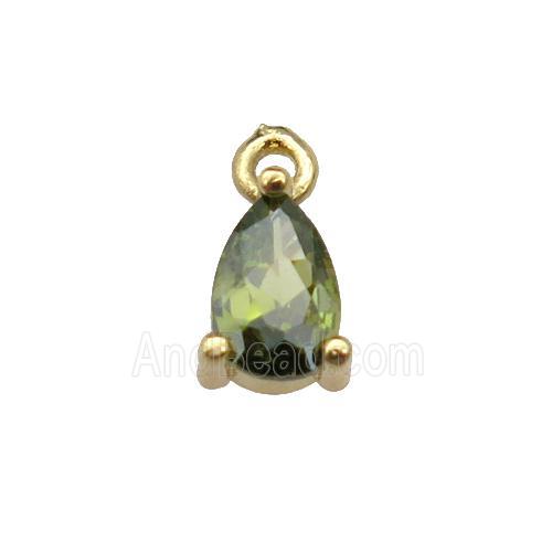 copper teardrop pendant pave olive zircon, gold plated