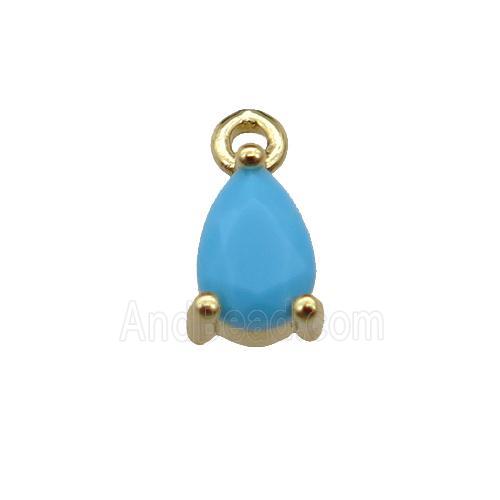 copper teardrop pendant pave blue zircon, gold plated