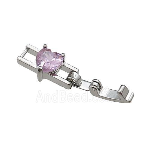 copper clasp pave pink zircon, platinum plated