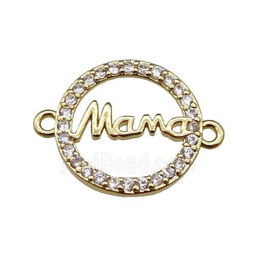 copper circle MaMa connector pave zircon, gold plated