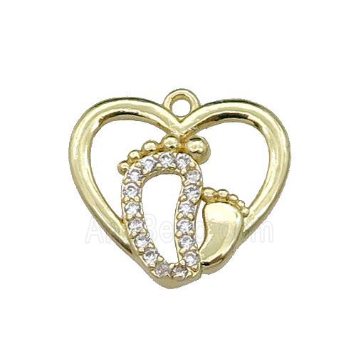 copper Heart babyfeet pendant pave zircon, gold plated