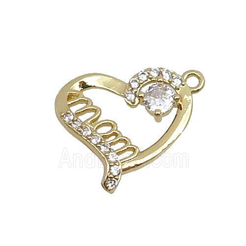 copper Heart MOM pendant pave zircon, gold plated