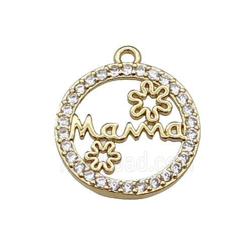 copper circle MaMa pendant pave zircon, flower, gold plated