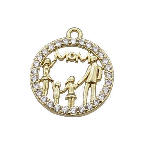 copper circle MOM pendant pave zircon, family, gold plated