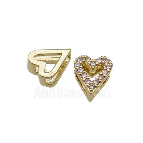 copper Heart beads pave zircon, gold plated