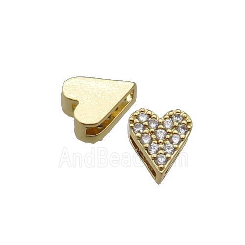 copper Heart beads pave zircon, gold plated