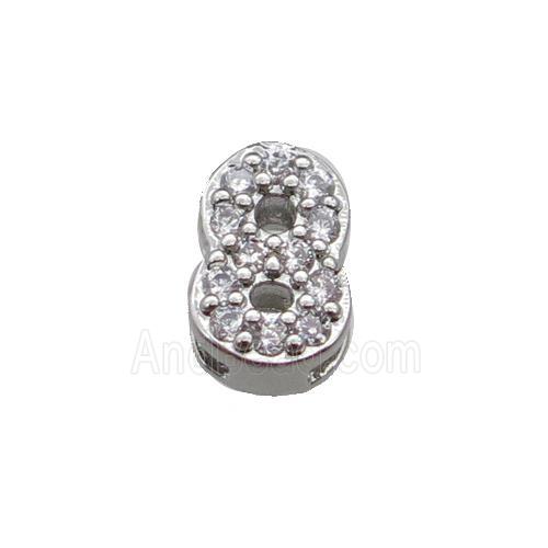 copper Number-8 Beads pave zircon, platinum plated