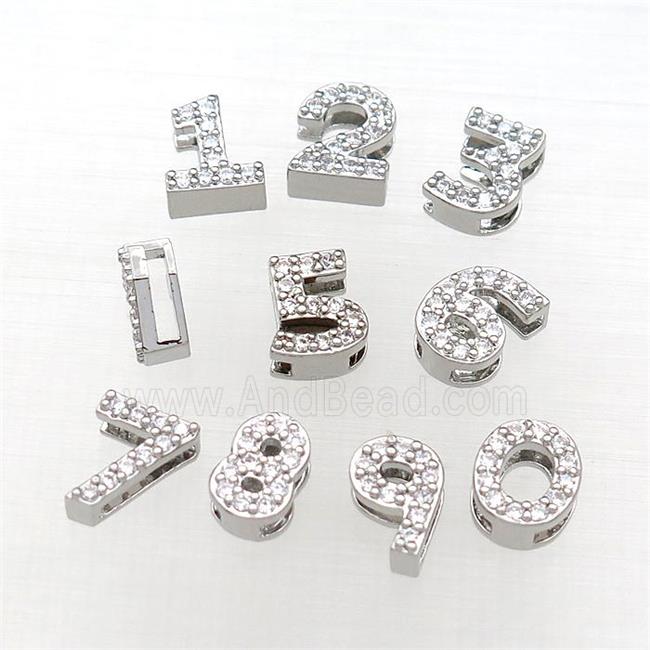 mix copper Number Beads pave zircon, platinum plated