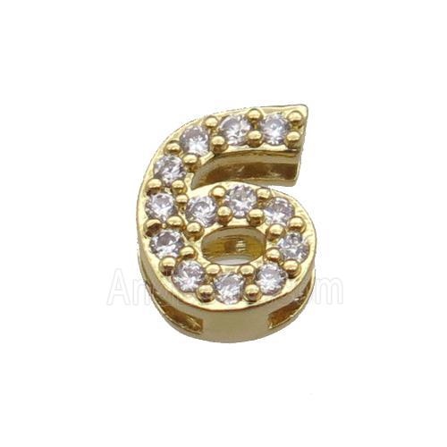 copper Number-6 Beads pave zircon, gold plated