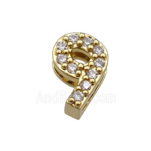 copper Number-9 Beads pave zircon, gold plated