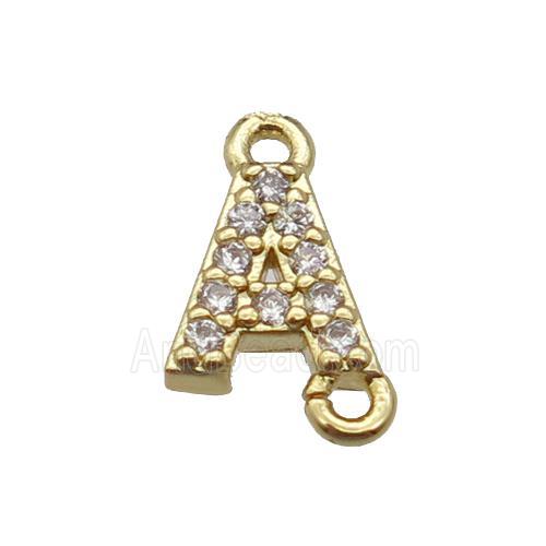 copper letter-A connector pave zircon, gold plated