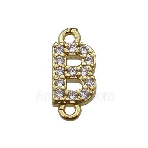 copper letter-B connector pave zircon, gold plated