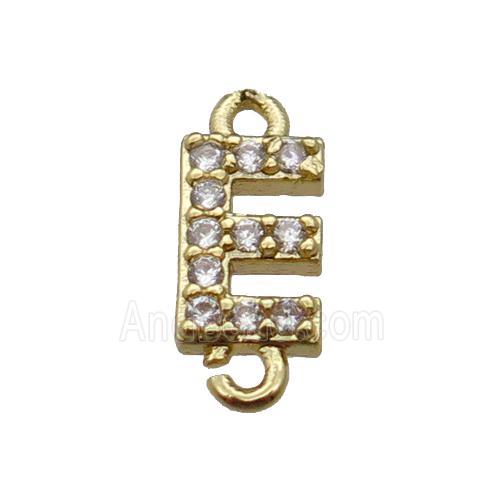 copper letter-E connector pave zircon, gold plated