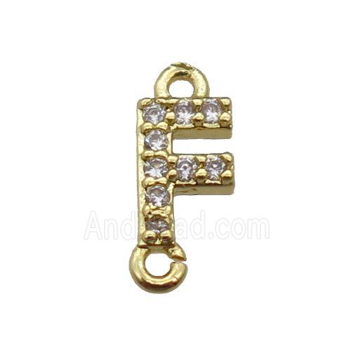 copper letter-F connector pave zircon, gold plated