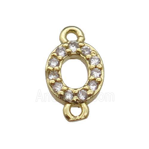 copper letter-O connector pave zircon, gold plated
