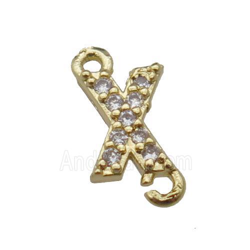 copper letter-X connector pave zircon, gold plated