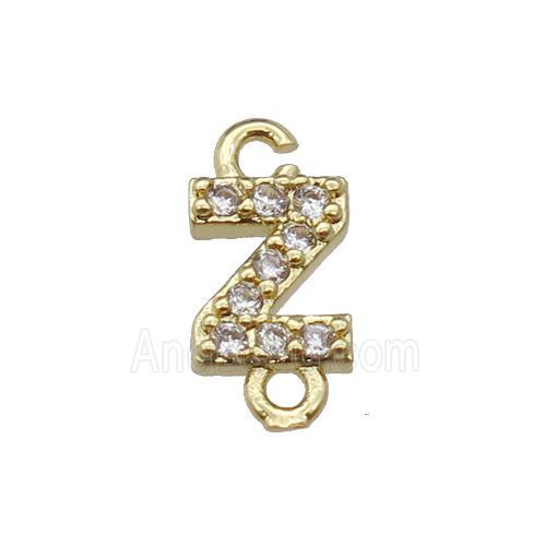 copper letter-Z connector pave zircon, gold plated