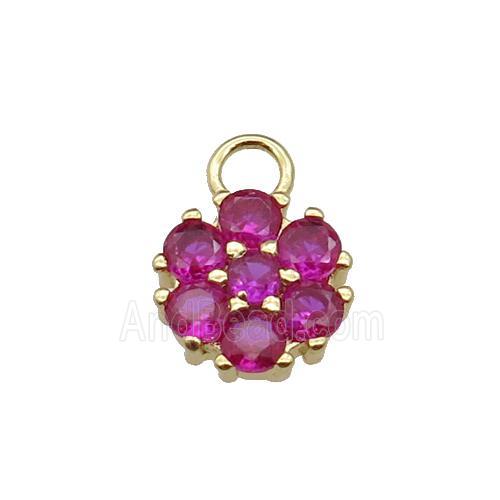 copper flower pendant pave hotpink zircon, gold plated