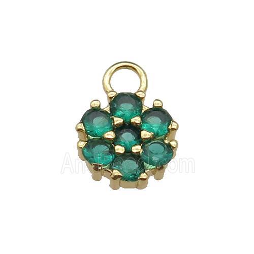 copper flower pendant pave green zircon, gold plated
