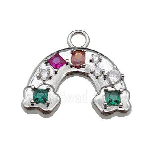 copper rainbow pendant pave zircon, platinum plated