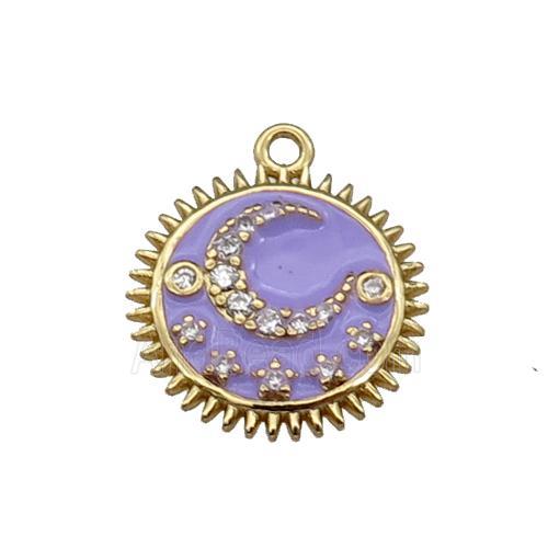 copper Sun moon pendant pave zircon, lavender enamel, gold plated