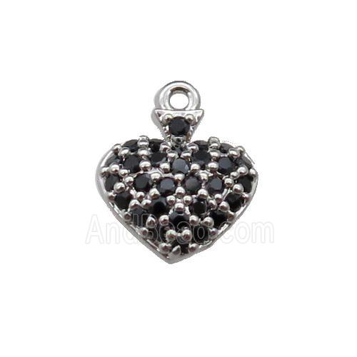 copper Heart pendant pave black zircon, platinum plated